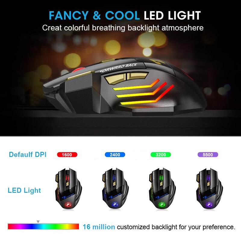 Oppladbar trådløs mus bluetooth gamer gaming mus datamaskin ergonomisk mus med bakgrunnsbelysning rgb stille mus for bærbar pc