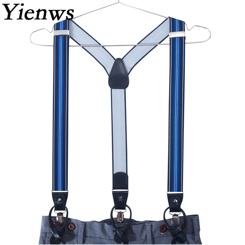 Yienws Mens Suspenders Button End Tuxedo Striped Elastic Suspenders Male Strap 3 Clip Pants Braces Suspensorio 3.5*120cm YiA122