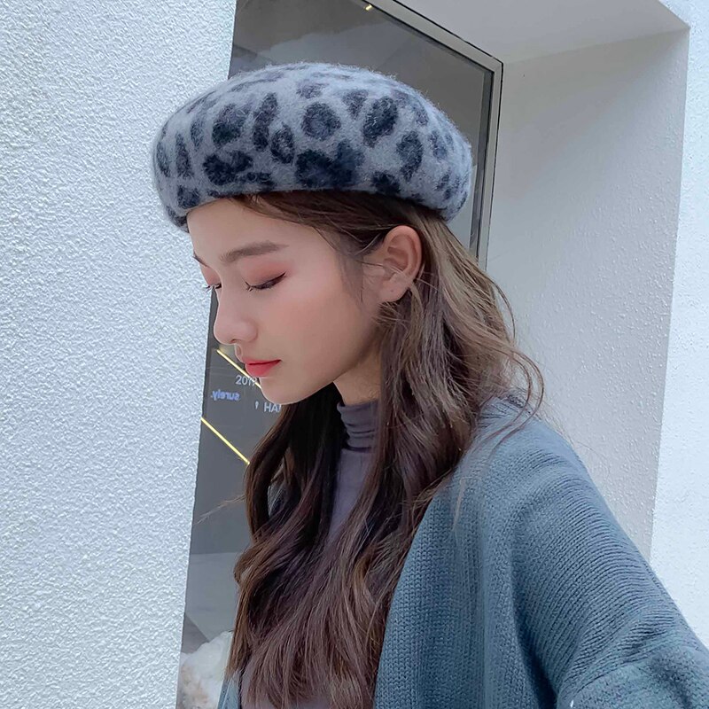 USPOP warm wool hats women thick leopard berets female wool beret hat autumn winter hat