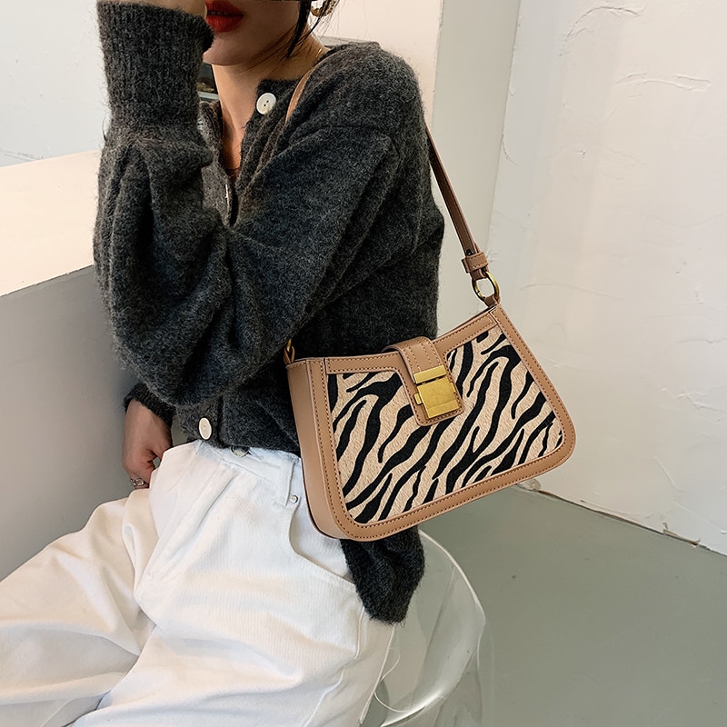 Zebrapatroon kleine fluwelen pu leren schoudertassen voor vrouwen dikke ketting handtassen dames merk trend handtas