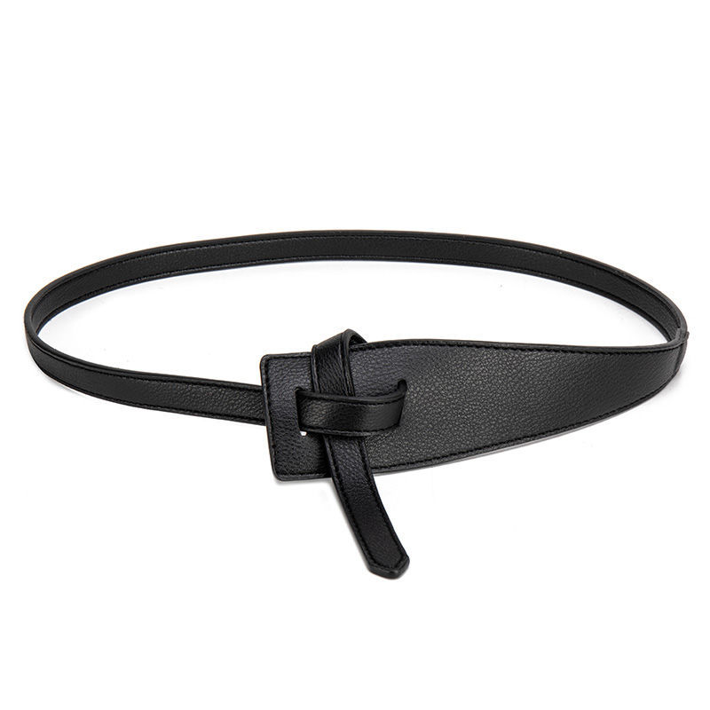 Ceinture de Trench-Coat pour femmes, Simple Pu, boucle irrégulière, nœud, ceinture amincissante, vêtements: black