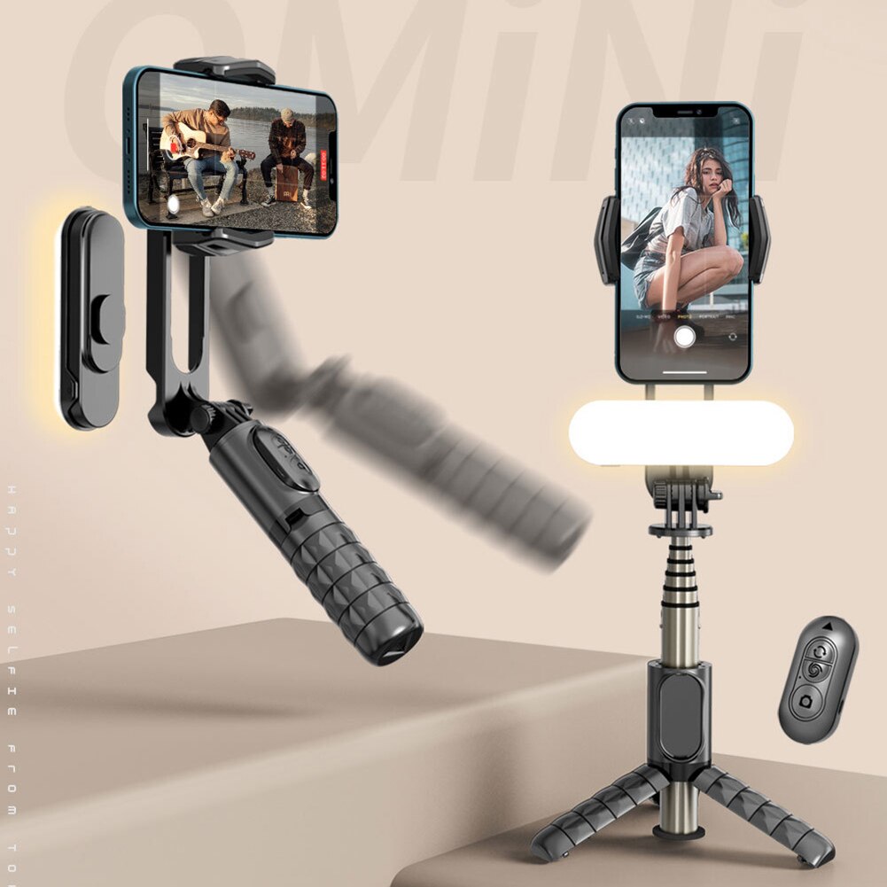 Wireless Handheld Gimbal Stabilizer Mobile Phone Selfie Stick with Fill Light Shutter for IOS Android Smartphone Tripod