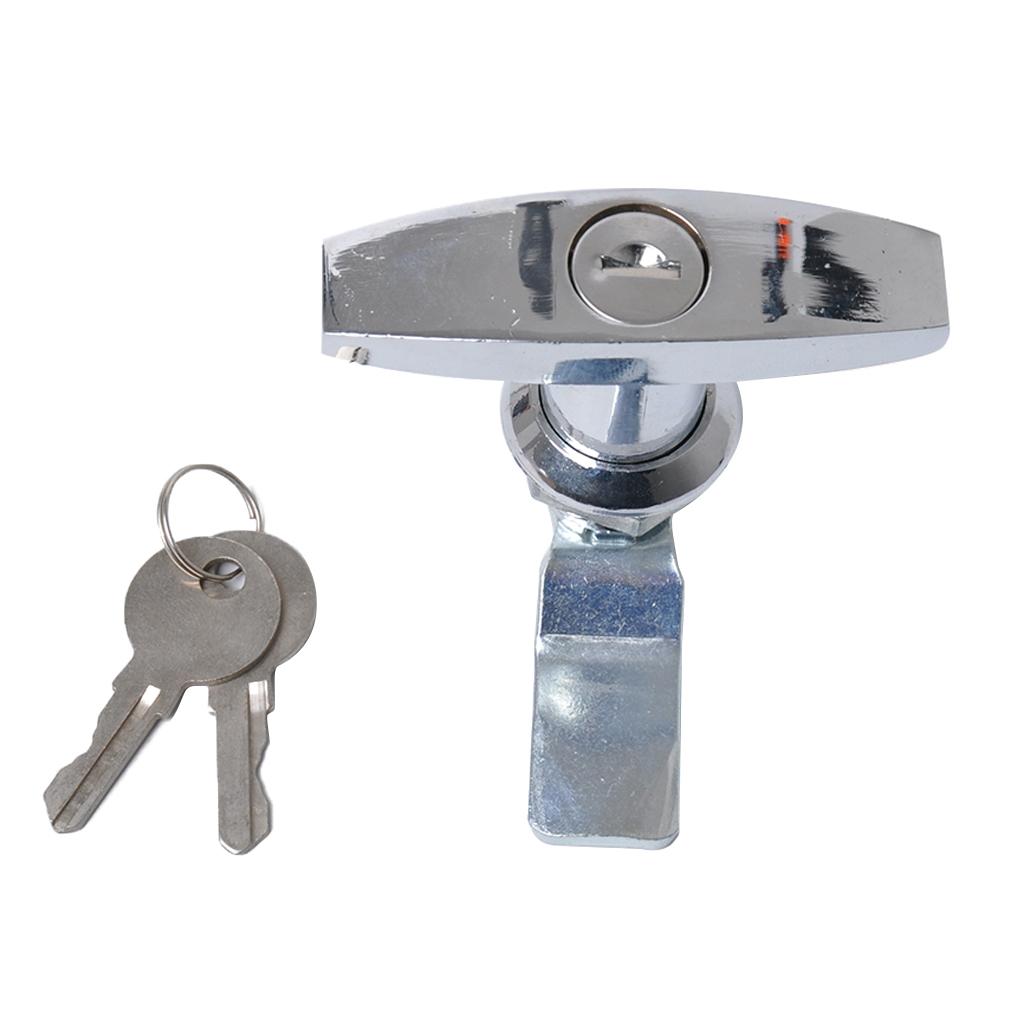 Keyed T-Handle,Shed Door Opener Handle Lock Hardware w/ 2 Keys for Trailer Canopy Toolbox Cabinet (Chrome)