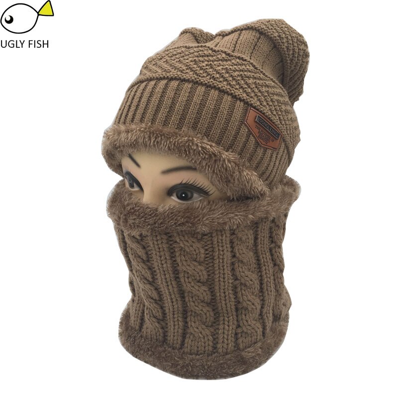 Nekwarmer wintermuts gebreide muts sjaal muts wintermutsen voor mannen gebreide muts heren muts gebreide muts skullies mutsen: Kaki nekwarmer