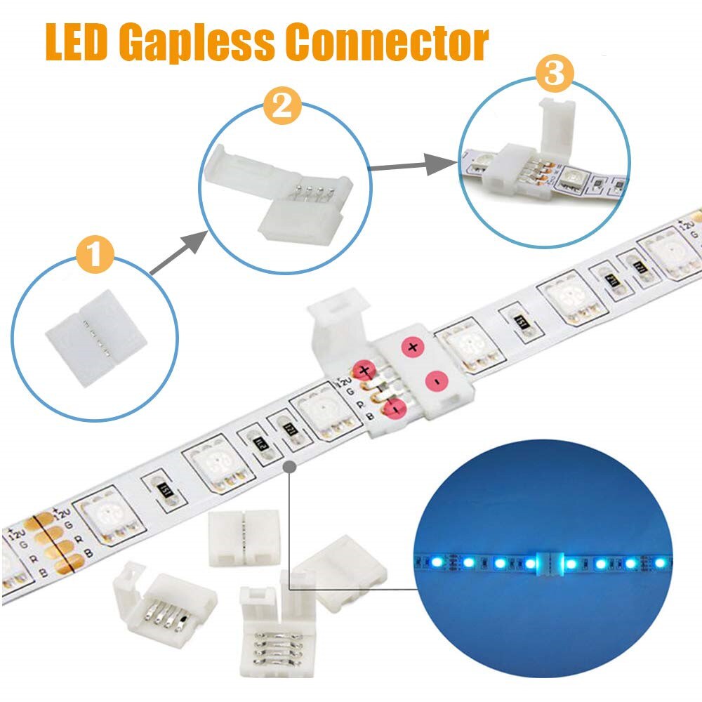 5050 4-Pin RGB LED Strip Light Connector Kit with T/L-Shaped Strip Jumpers Strip Clips Wire Connection Terminal Splice LED Strip
