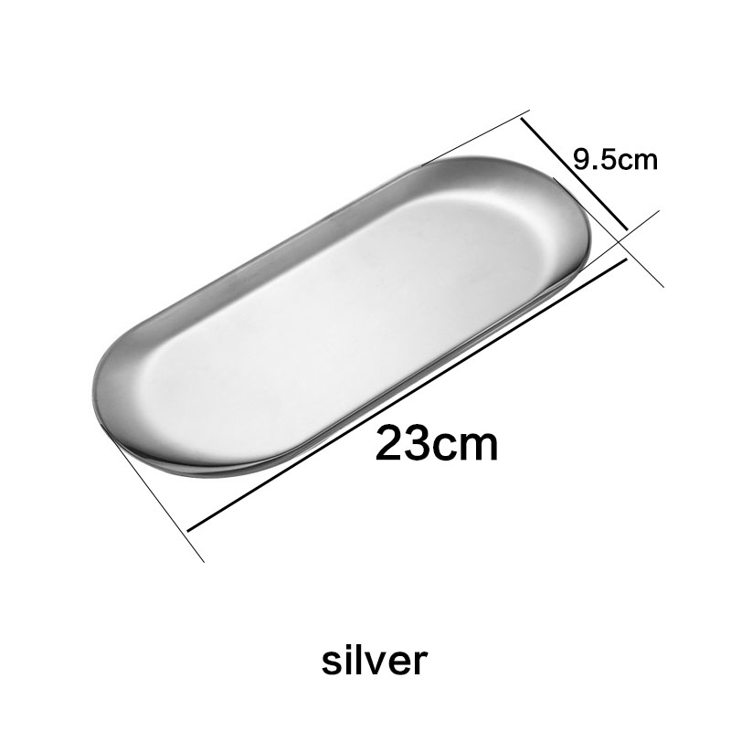 stainless steel plate restaurant tray snack western steak home kitchen tools Fruit plate barbecue plate gold and silver optional: silver   B