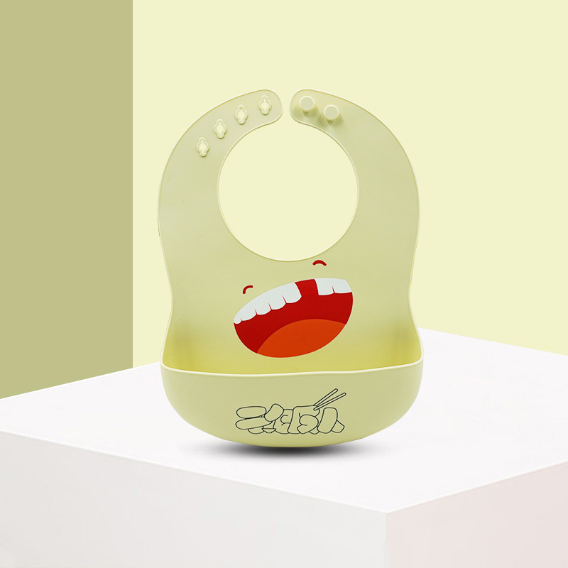 Zachte Siliconen Babi Bib Waterdicht Baby Slabbetjes Leuke Cartoon Gedrukt Kids Meisje Jongen Verstelbare Kinderen Bib Baby Lunch Feeding Stuff: light yellow