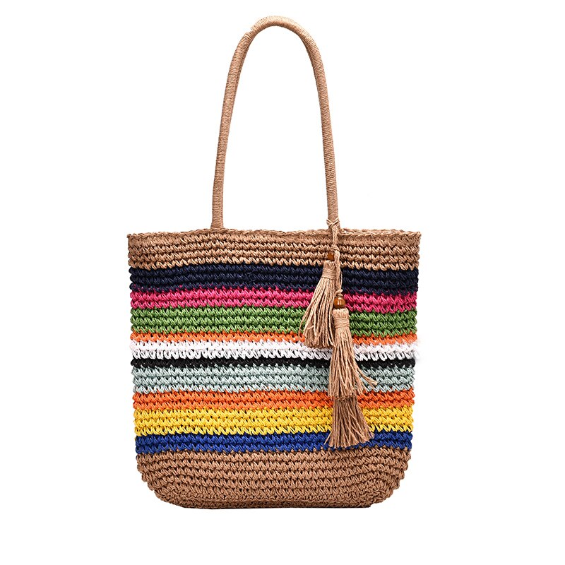 Solid Color Beach Straw Bag High Handmade Casual Shoulder Bags for Women Simple All-match Travel Bags Sac A Main: Default Title