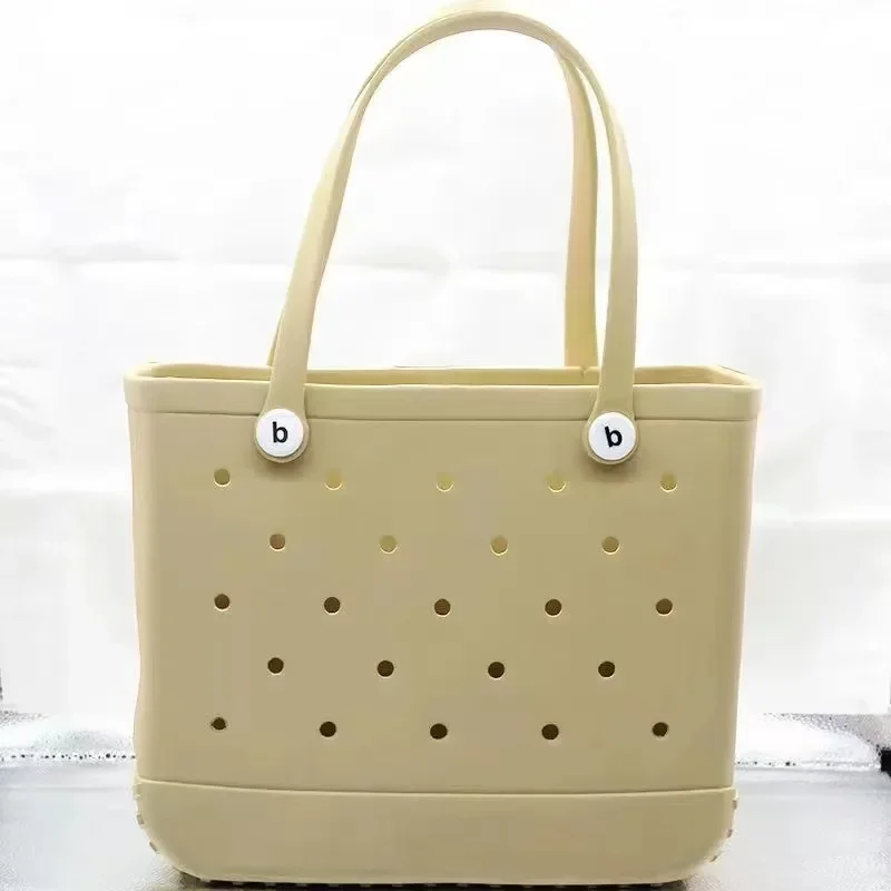 Mode Strand Bogg Bag Rubber Waterdichte Mand Grote Capaciteit Zomer Opslag Schouder Handtas Reizen Vrouwen Draagtas Boodschappentassen: Bruin