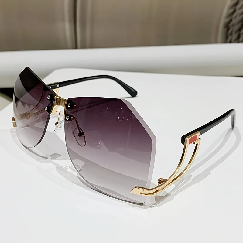 Ochelari de soare neregulați fără rame, lentile oceanice gradient șic, nuanțe, ochelari de soare eleganți și la modă, cu picioare scobite: Gri