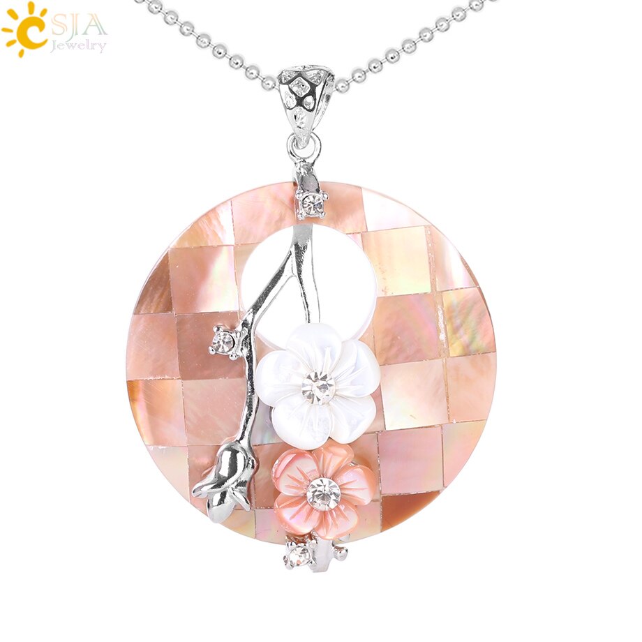 CSJA Madre di Perla Borsette Ciondolo Grande Rotonda Hollow Fiori di Perline di Pietra Naturale Borsette s Pendenti e Ciondoli per FAI DA TE Collana Delle Donne gioielli F033: Pink Necklace