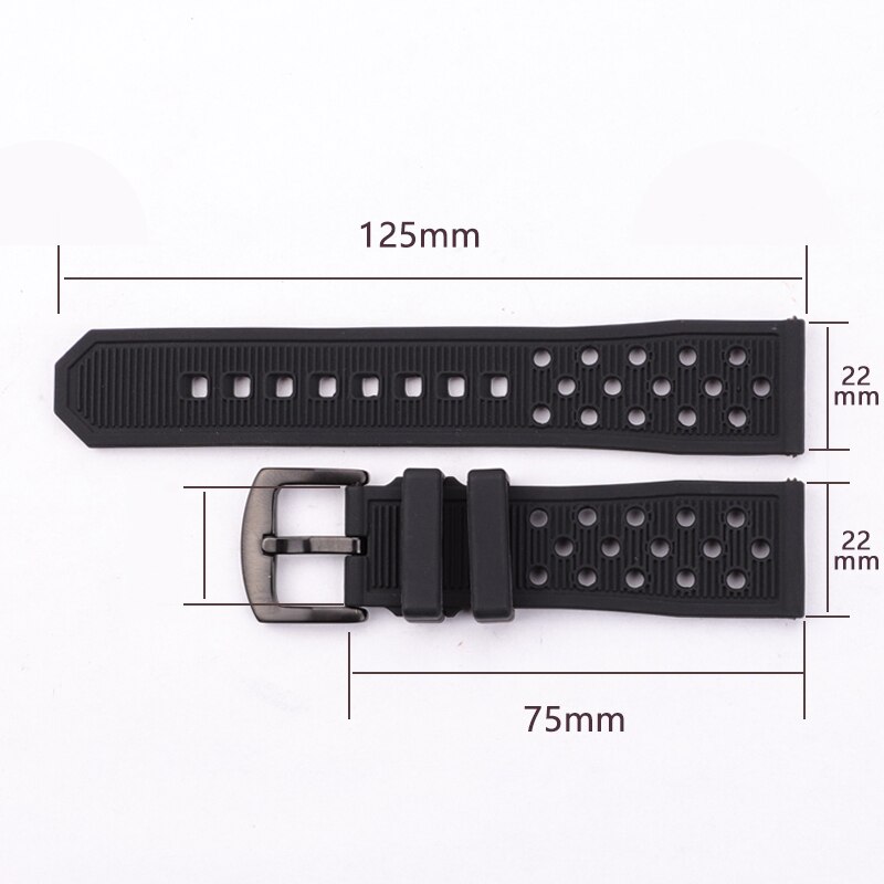 Pulseiras de silicone preto à prova dwaterproof água borracha macia 22mm pulseira relógio acessórios 316l aço fivela
