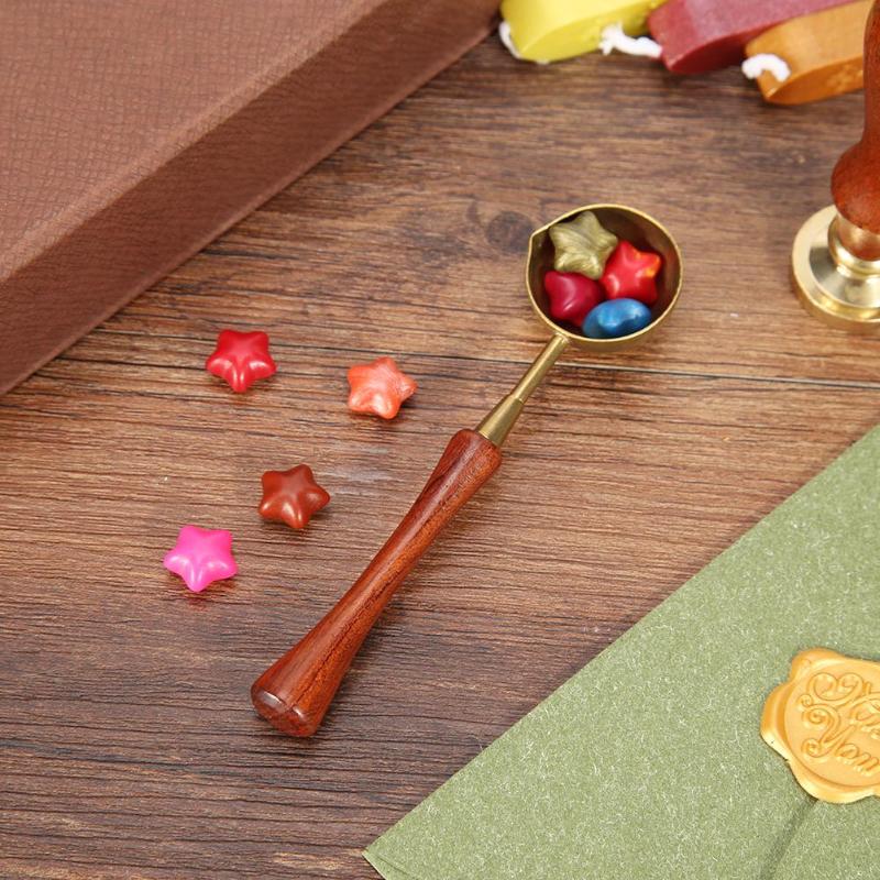 Latón fuego cera sello cobre cera palo madera mango cuchara de cera de lacre pequeño y exquisito 11,5x3 cm tamaño del producto