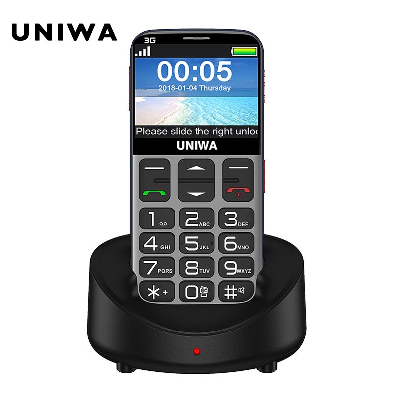 Uniwa V808G Oude Man Mobiele Telefoon 3G Sos Knop 1400 Mah 2.31 "Gebogen Scherm Mobiel Zaklamp Torch Mobiele telefoon Voor Ouderen