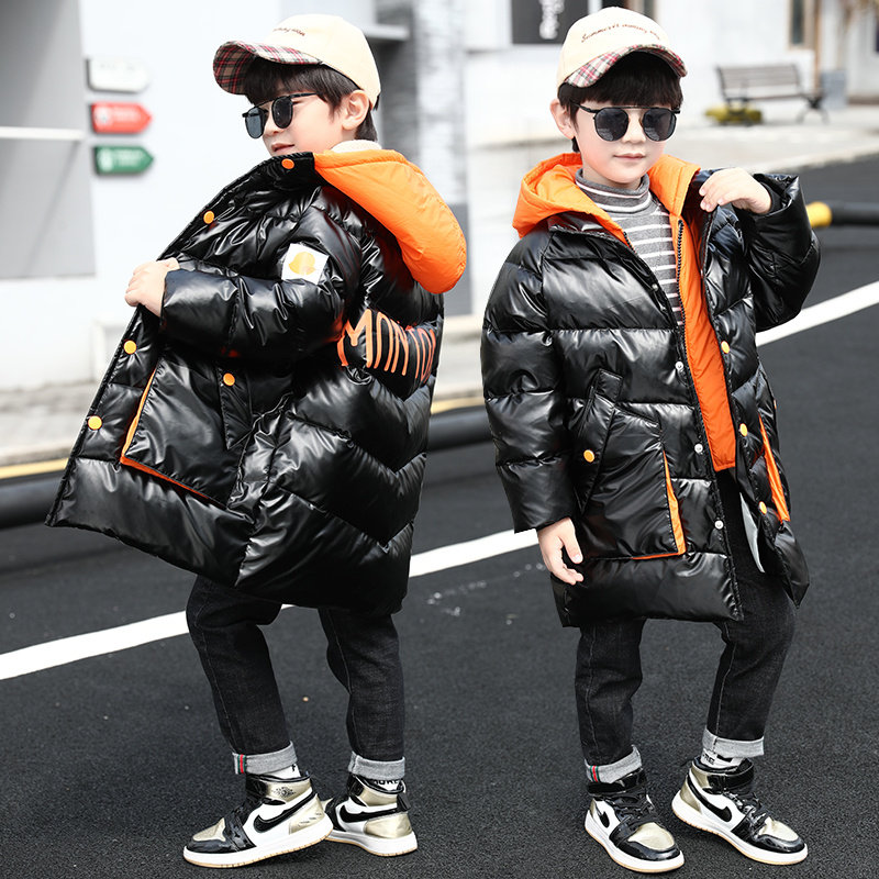 Kids Winter Long Style Jacket Coat For Boys Children Hooded Outerwear Warm Clothes Age 4 5 6 7 8 9 10 11 12 13 Years Old
