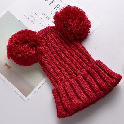 Kinderen meisjes baby muts gebreide wollen tijk muts met omslag herfst en winter warme muts twee ballen: Grijs