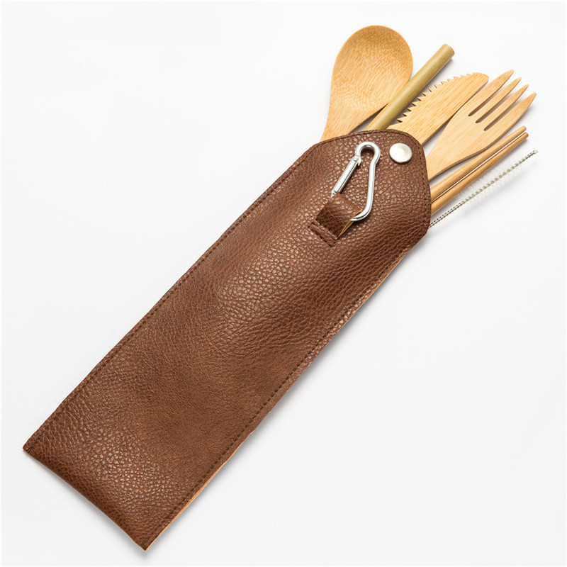 Resebestick set utomhus bambu servis set bestick trä bestick redskap kök inkluderar kniv gaffel sked set för picknick