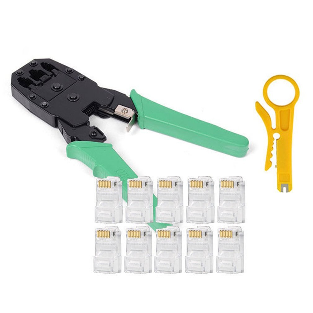 Network Ethernet LAN Kit 4 in 1 Cable Tester +Crimping Plier Crimper + Wire Stripper +10x Rj45 Cat5 Cat5e Connector Plug Netw