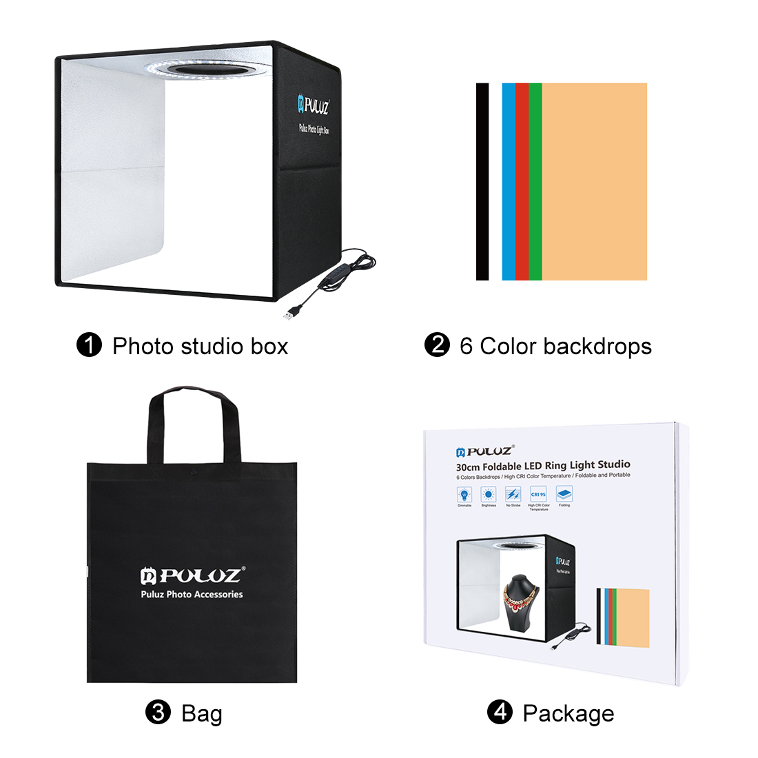 Puluz Fotostudio Lightbox Draagbare Fotografie Verlichting Doos Ring Led Softbox Schieten Tent Box Kit 6 Kleuren Achtergronden Photobox Fotografie Studio Lightbox 6 Kleur Achtergronden Softbox Fotostudio Box Kit Fotost