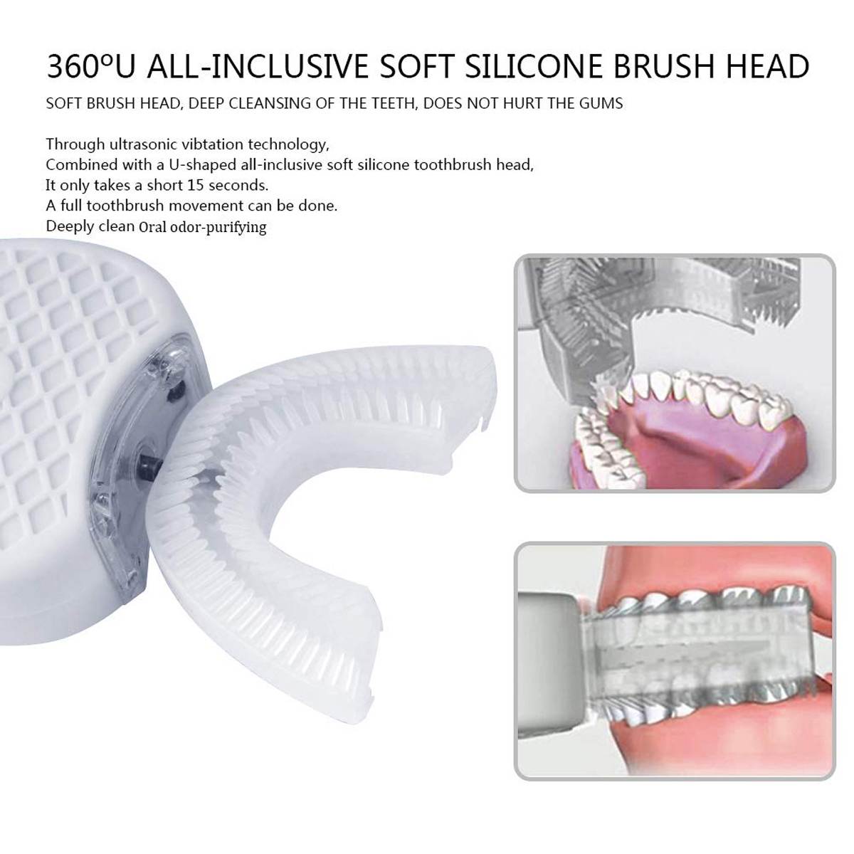 360 grad Intelligente Sonic Elektrische Automatische Zahnbürste Ultra sonic Zahn Pinsel U Form Kopf Mundstück Mit USB Ladegerät