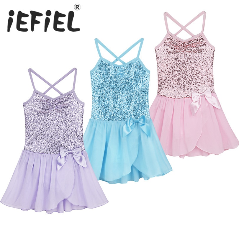 iEFiEL Sequined Sleeveless Princess Ballerina Fairy Party Costume Child Girls Gymnastic Ballet Leotard Tutu Dance Perform Dress