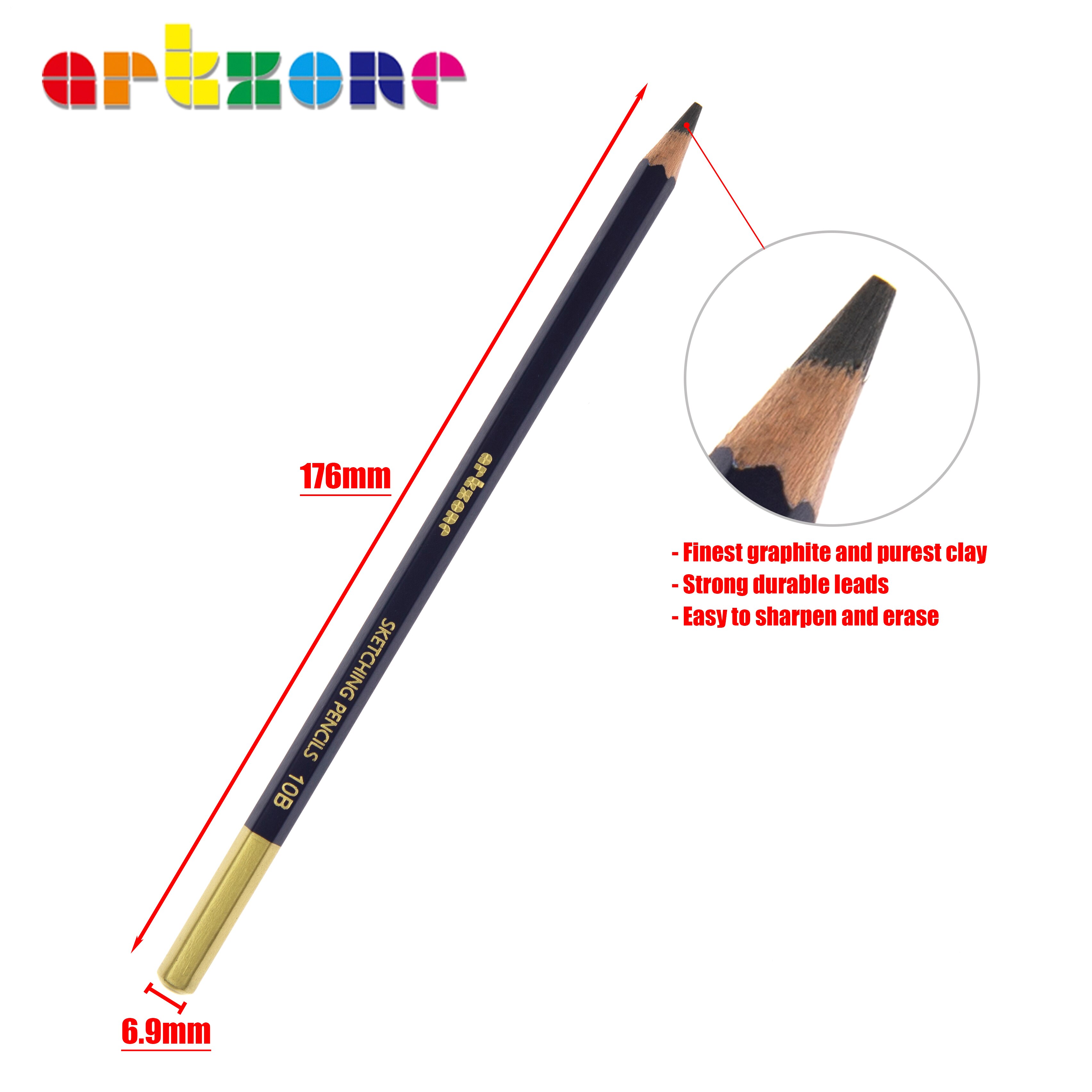 Artzone 12 ks/sada ceruziek na kreslenie 6h-12b skicovacie grafitové umelecké ceruzky set potreby pre umelcov
