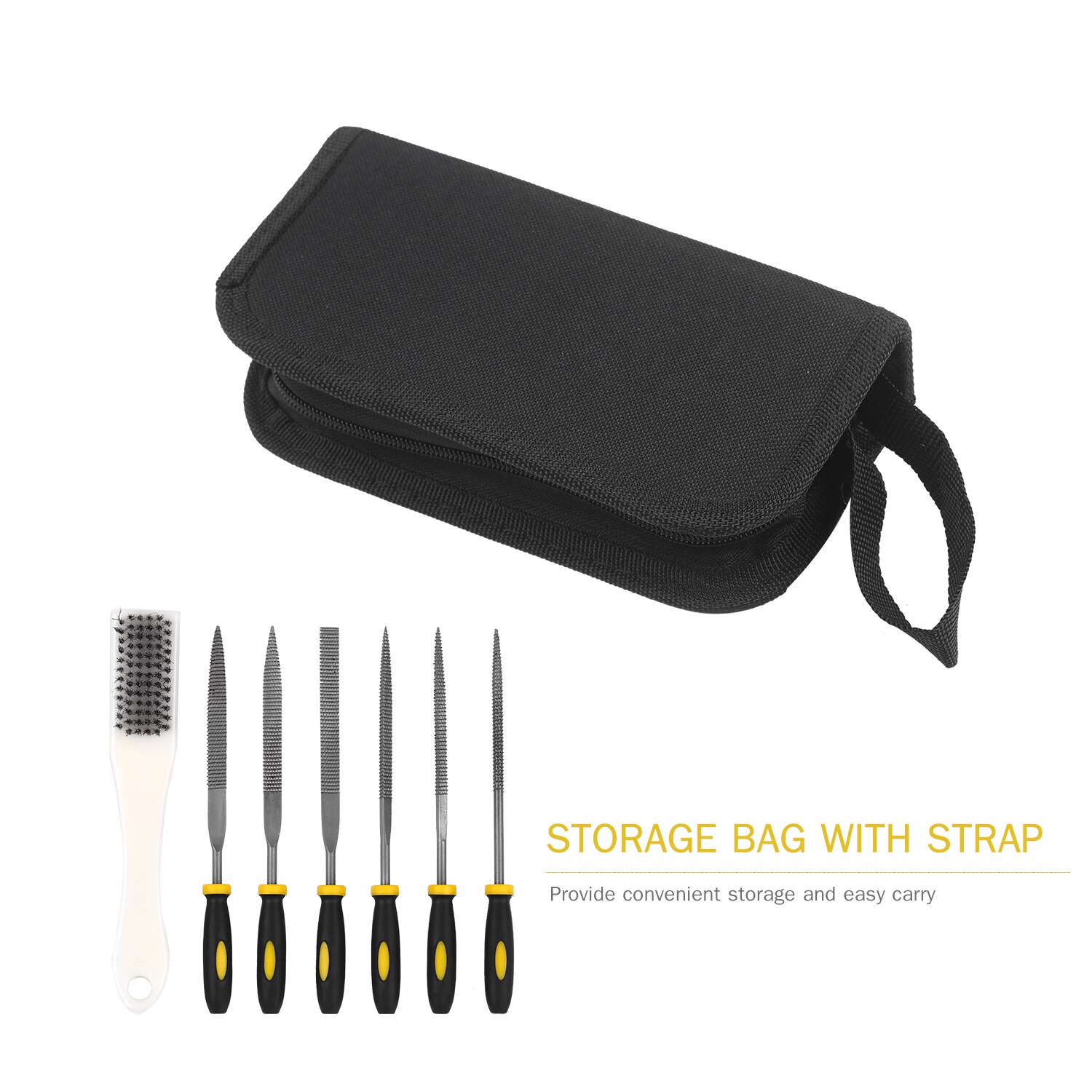 Set van 7 vijlen, inclusief 1 borstel, 1 vierkante/ronde/halfronde/driehoekige vijl, 2 platte vijlen met tas, gereedschap voor het vormen van hout