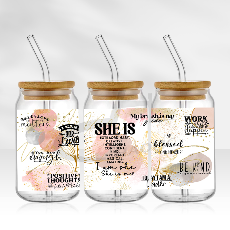 Envolturas de copa UV DTF, transferencias, del Día de la madre, pegatina para mamá, transferencia de hierro para lata de vidrio, libbey de 16oz: Medio / Blanco