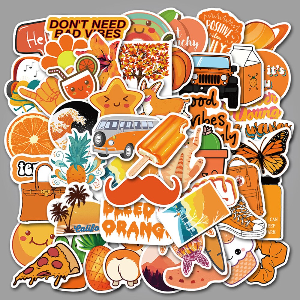 50PCS/set Warm Orange Vsco Stickers Summer Pizza Fruit Pegatina For Laptop Skateboard Suitcase Girl Waterproof Decal Sticker