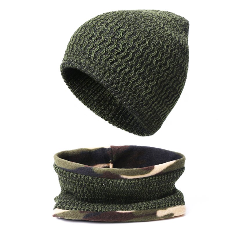Todelt tørklæde og hue kvinder hue hue strikket kalot efterår vinter varme casual hatte unisex hold elastiske hatte udendørs: C