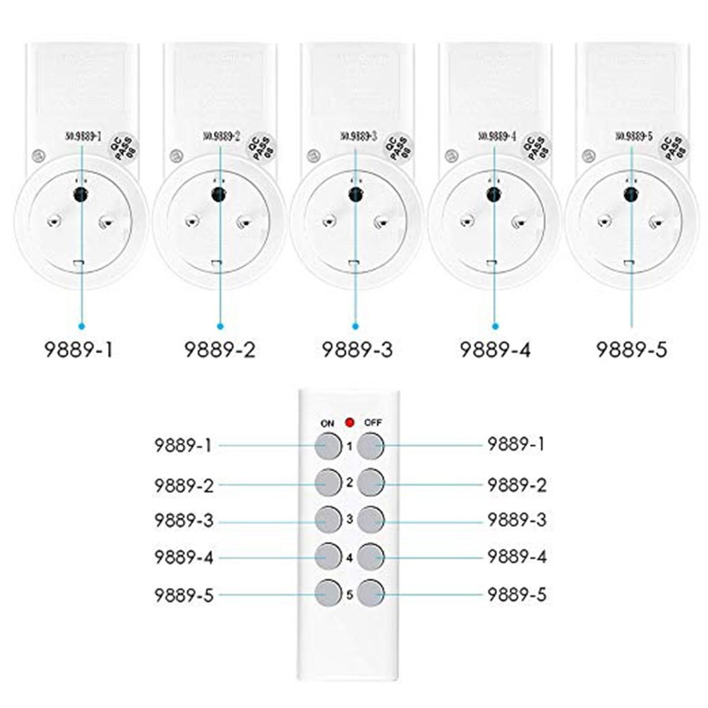 Lot de 5 prise à distance Programmable Kyg prise domotique sans fil deux télécommandes et quatre piles incluses