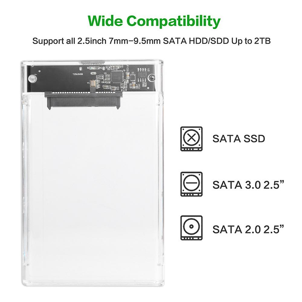 2.5 inch Transparent HDD SSD Case SATA III to USB 3.0 Hard Drive Disk Enclosure Support Mobile External HDD for Laptop PC