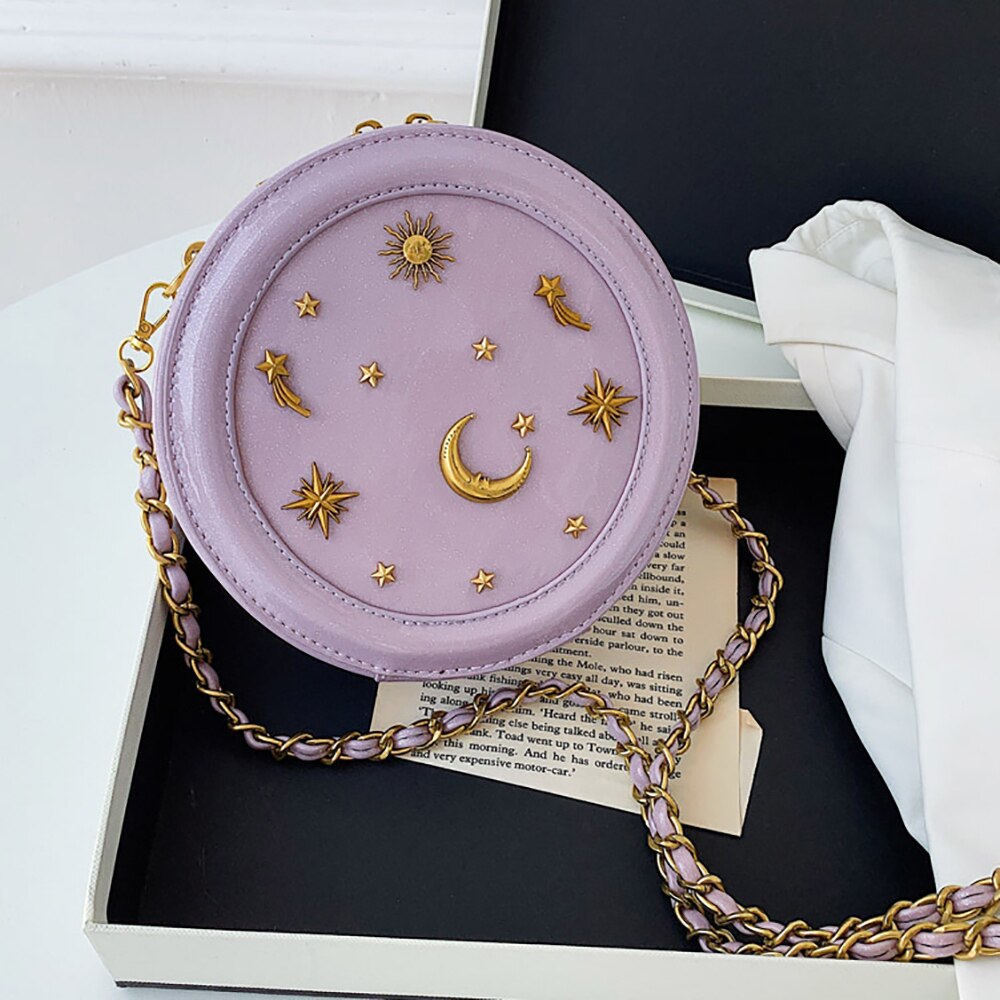 sternenklar Himmel runden Leder Schulter Tasche Pro Frauen Damen Geldbeutel und Handtaschen weiblich kreisförmig Crossbody Bote Tasche