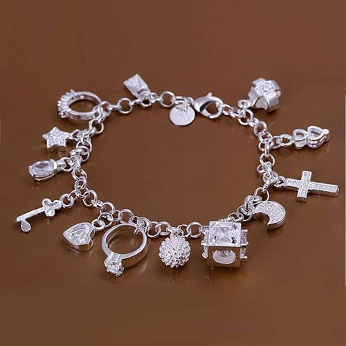 H144 Mooie Zilveren Kleur Plated Sieraden, N925 Charm 13 Hanger Armband/Armband