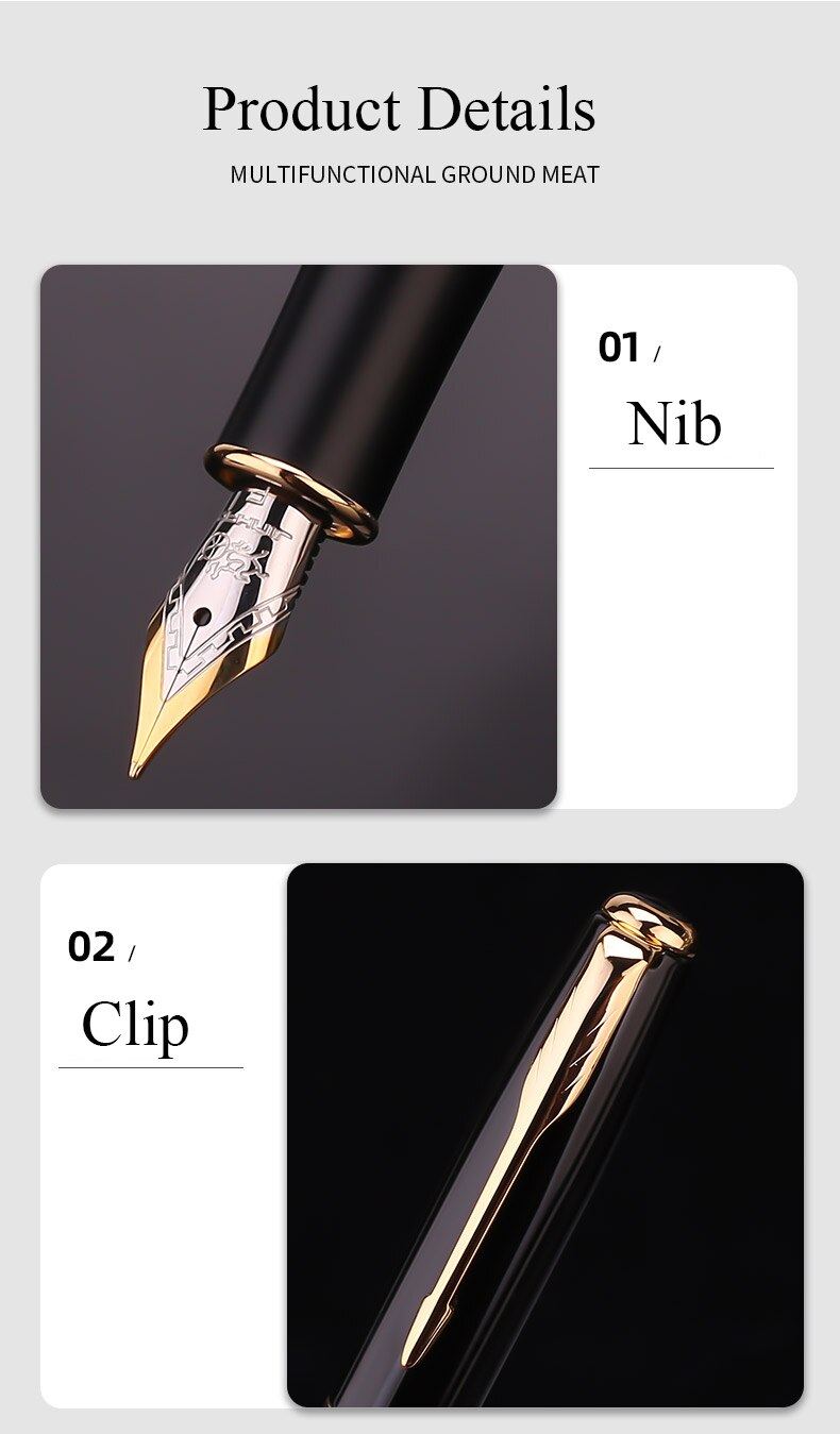 Jinhao Fountain Pen Luxury Bronze Ink Pens Metal Golden Clip Pens Office