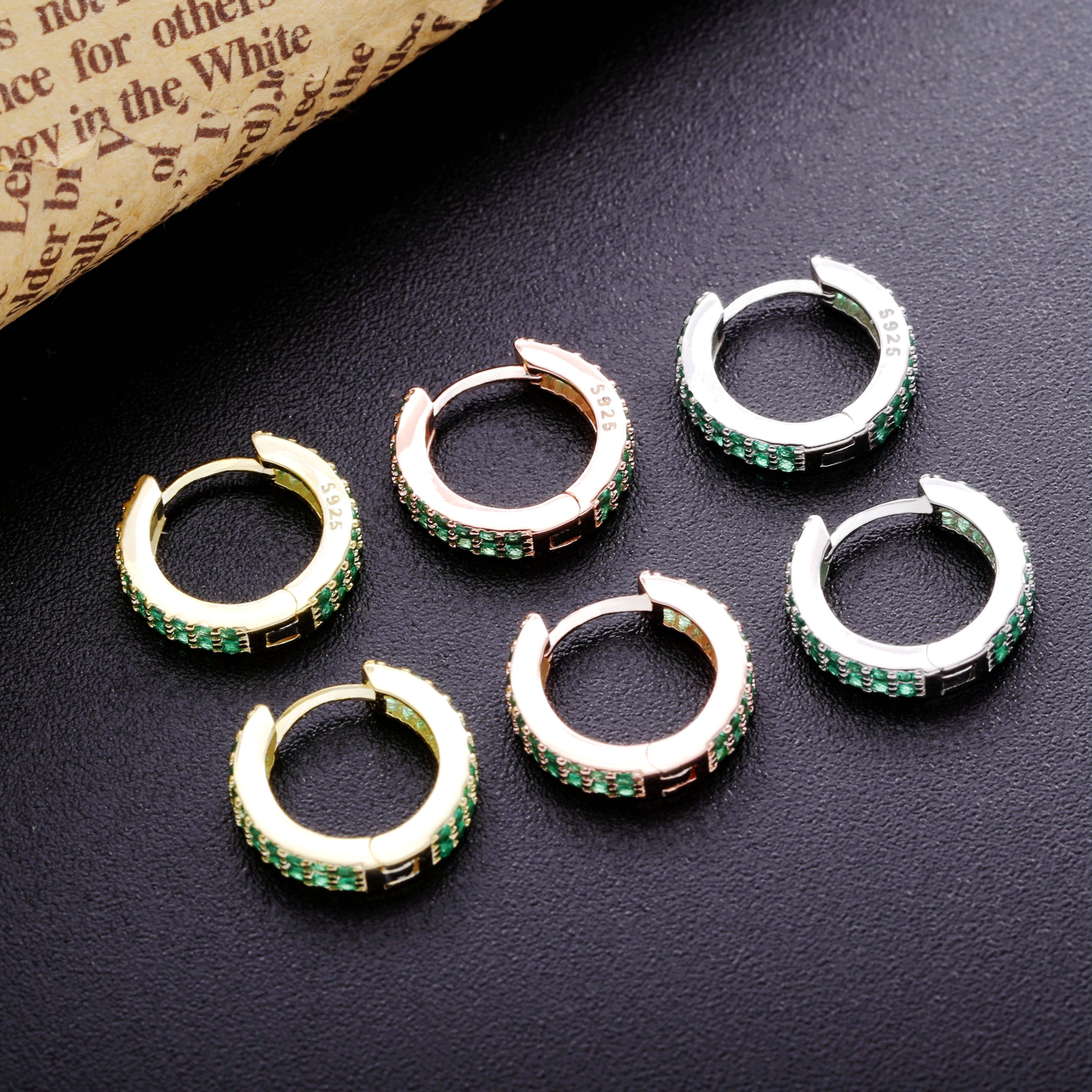 Moonmory 925 sterling sølv grøn zirkon hoop huggies øreringe til kvinder enkle fine krystal cirkel øreringe smykker oorbellen