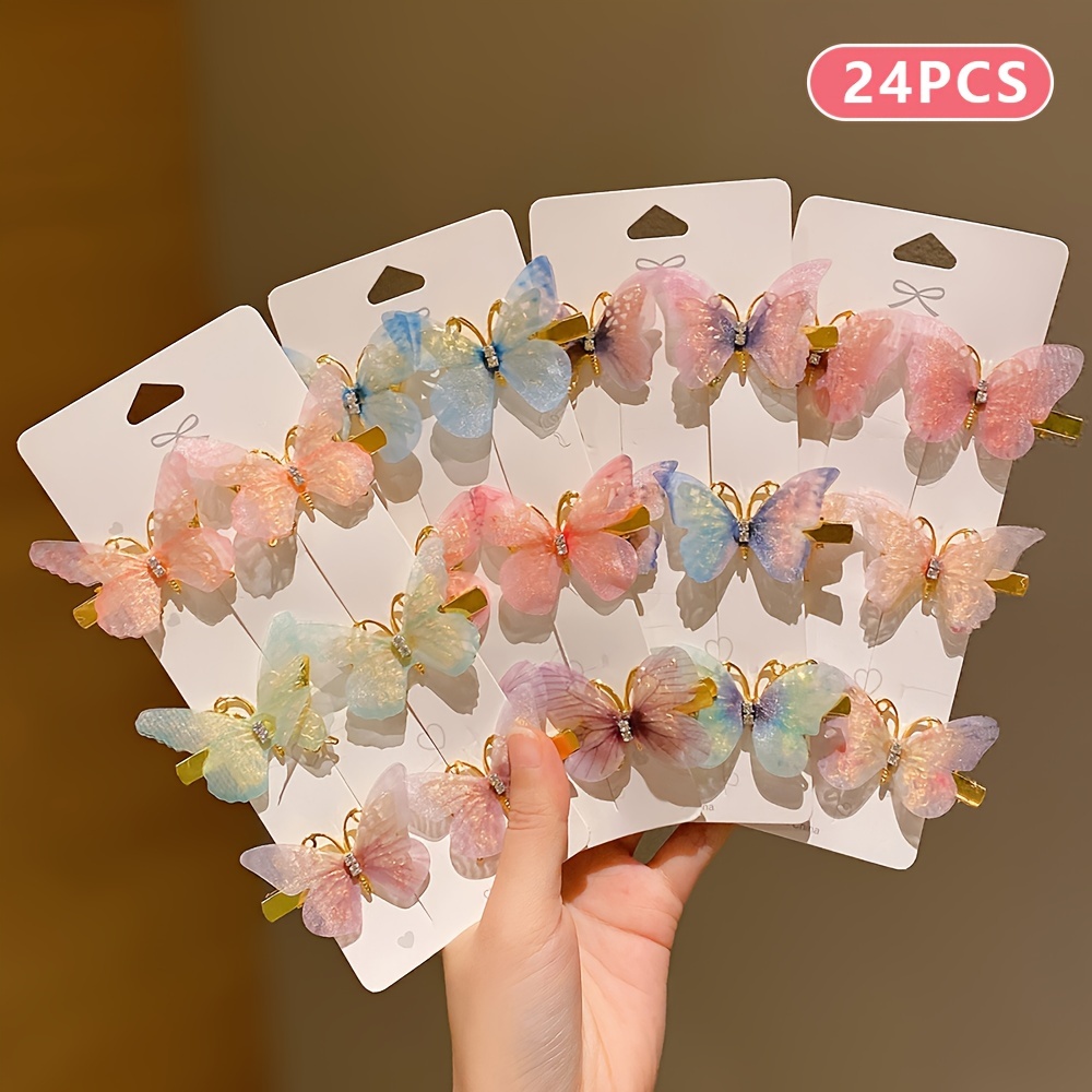 6/12/24/36 piezas de horquillas de mariposa para niña que no daña el cabello, horquillas súper bonitas y lindas: Oro
