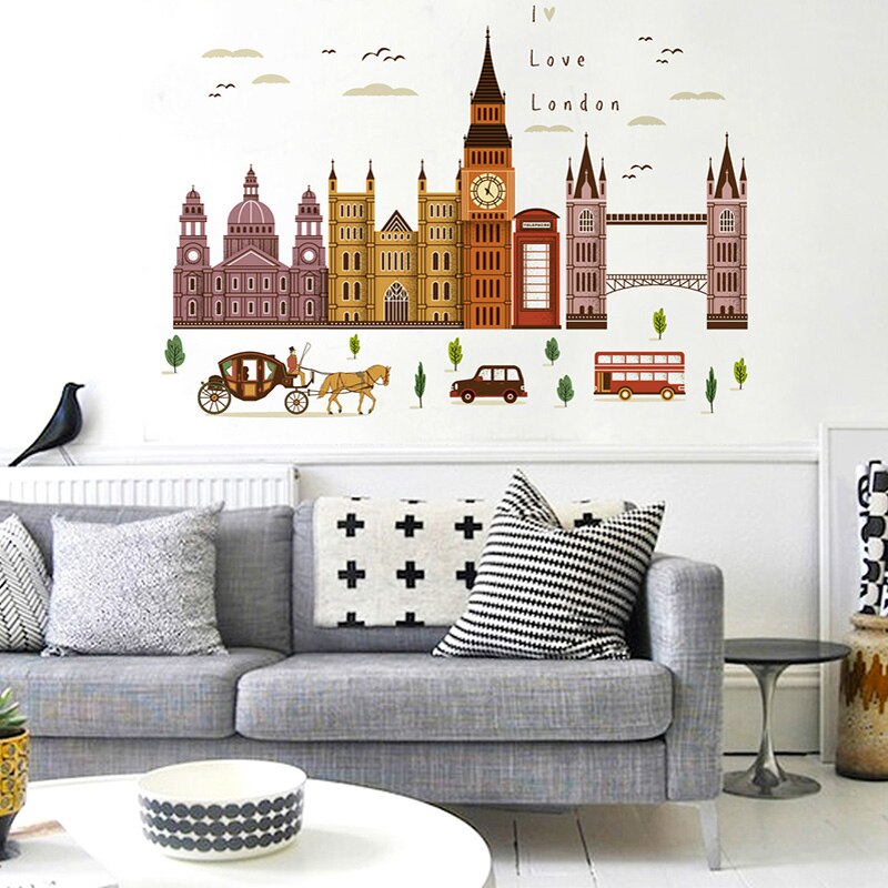 London Wall Decals City Silhouette England Building Vinyl Murals Living Room Office Wall Art Rotterdam Stickers Home Decoration