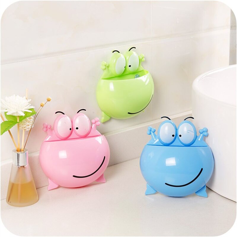 Soporte de pared con forma de rana para cepillo de dientes, ventosa para colgar en la pared, bonito soporte para cepillo de dientes con forma de rana