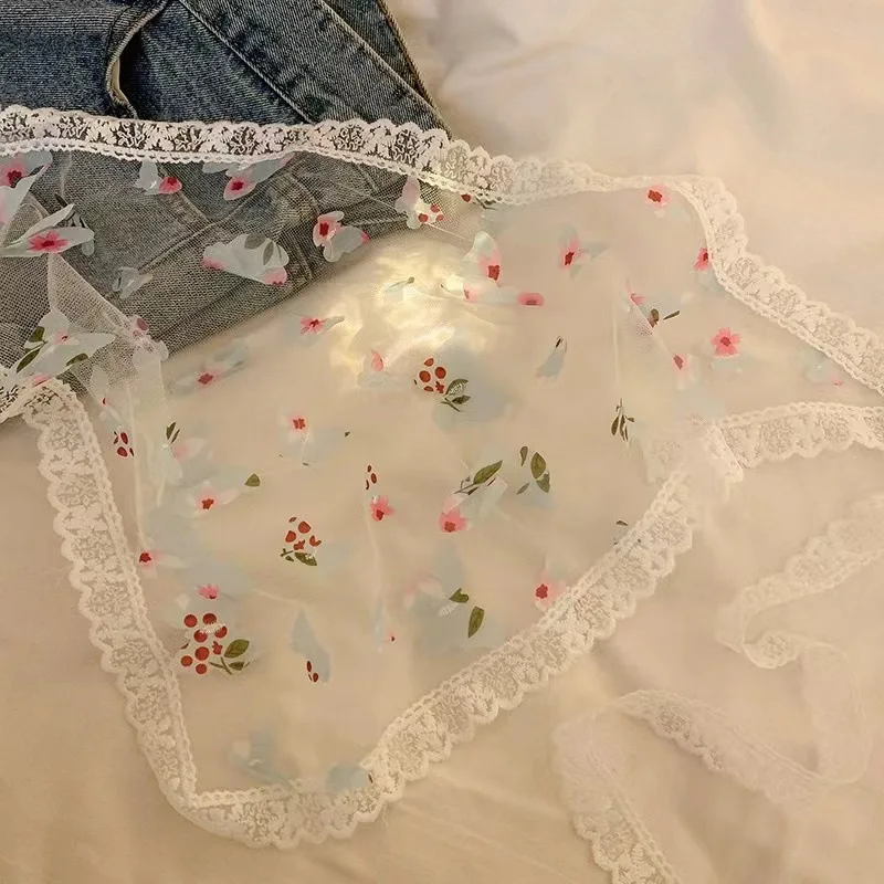 Retro Kant Bandana Hoofdband Print Haar Sjaal Bohemen Driehoek Hoofddoek Witte Haarbanden voor Dames Meisje Mode Zoete Hoofddoek: Donkergrijs