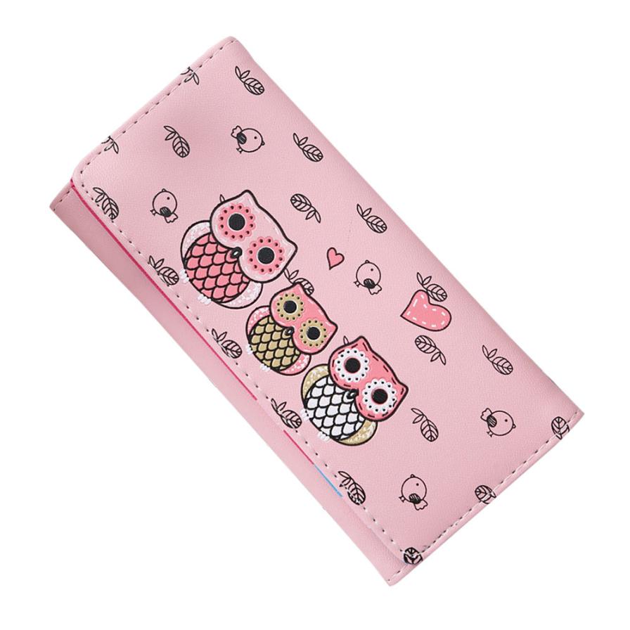 Hasp Women Wallet Clutch PU Leather Ladies Purses Simple Retro Owl Printing Long Wallet Coin Purse Card Holders #T2: Pink