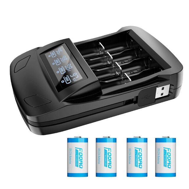 3.7v 800 mah  cr123a genopladelige batterier til arlo trådløst kamera og led digital 16340 aa aaa  cr17345 cr123a batterioplader: 4 batterier 1 oplader