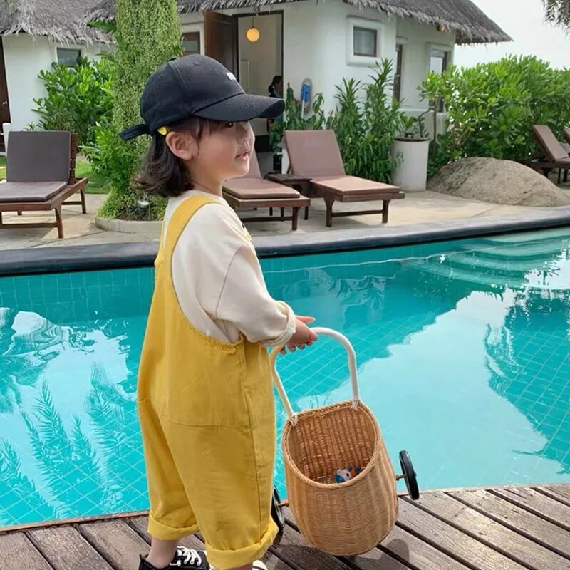 Combinaison une pièce jaune/blanc pour enfants, salopette décontractée, couleur unie, pour garçons et filles, ample, printemps automne,