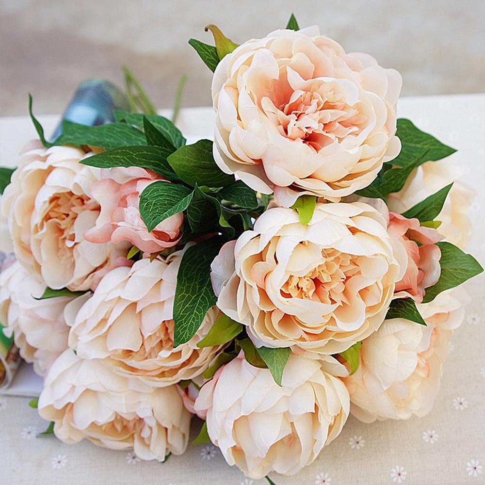 3 têtes/1 bundle pas cher pivoine bouquet Vase arrangement de fleurs décor à la maison décoration de mariage fleurs artificielles pour scrapbooking