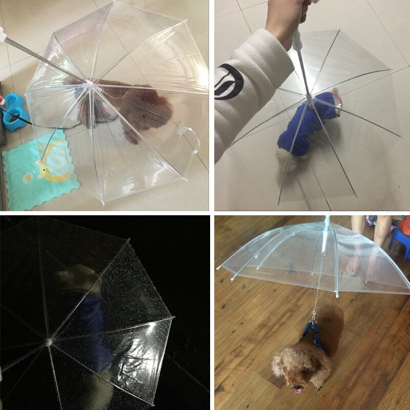 Paraguas impermeable para mascotas, sombrilla de tracción para perros pequeños, Poncho para caminar, cubierta transparente con correa integrada, novedad