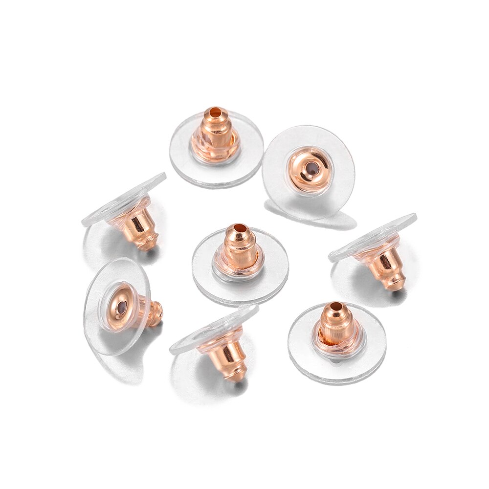 100 Stks/partij Gold Post Noten Silicon Stud Earring Back Geblokkeerd Oor Inpluggen Voor Oorbellen Stoppers Sieraden Maken Accessoires: Rose Gold