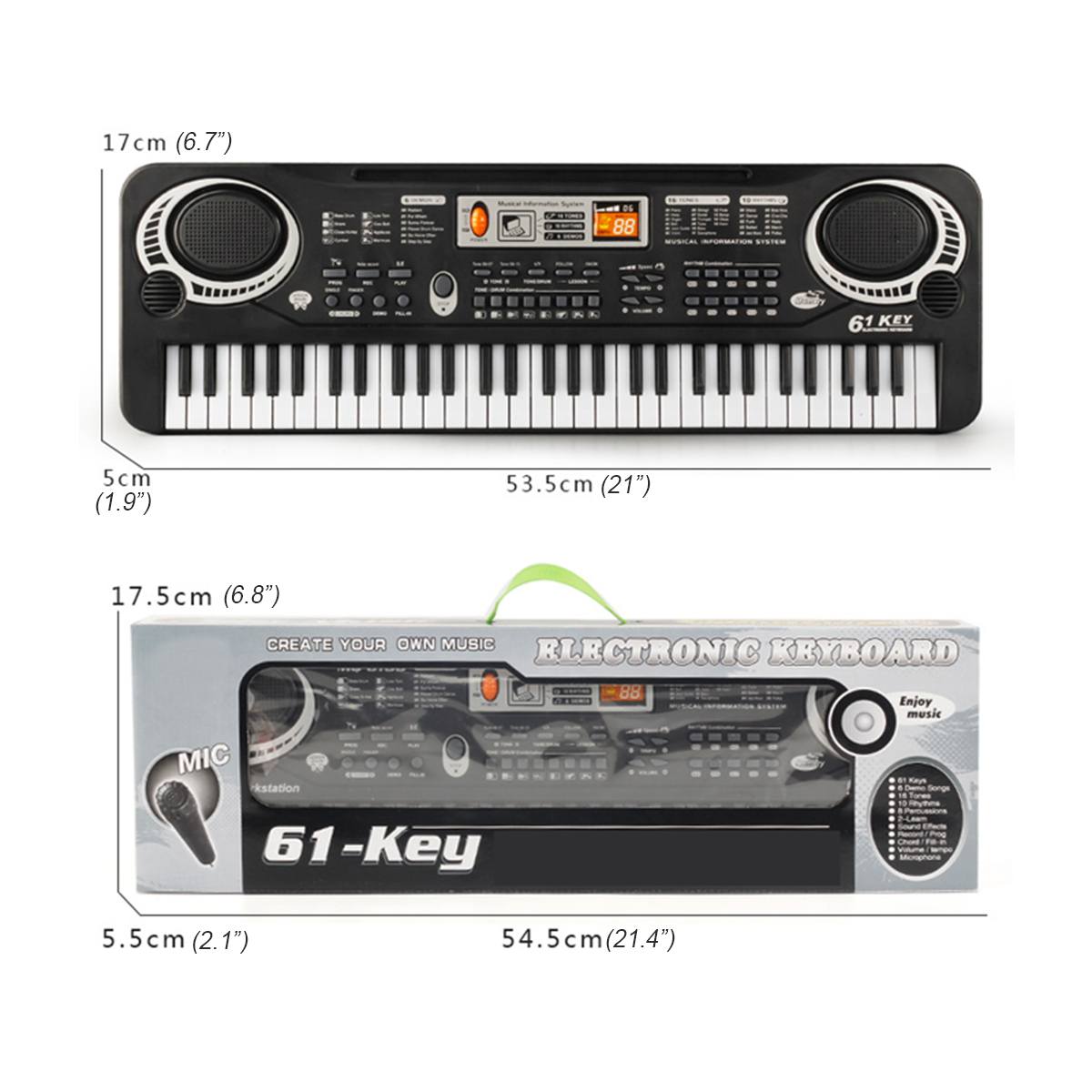 61- nøgle usb/us/eu stik elektrisk digitalt tastatur klaver med tastatur og mikrofon musikinstrumenter børnelegetøj sort