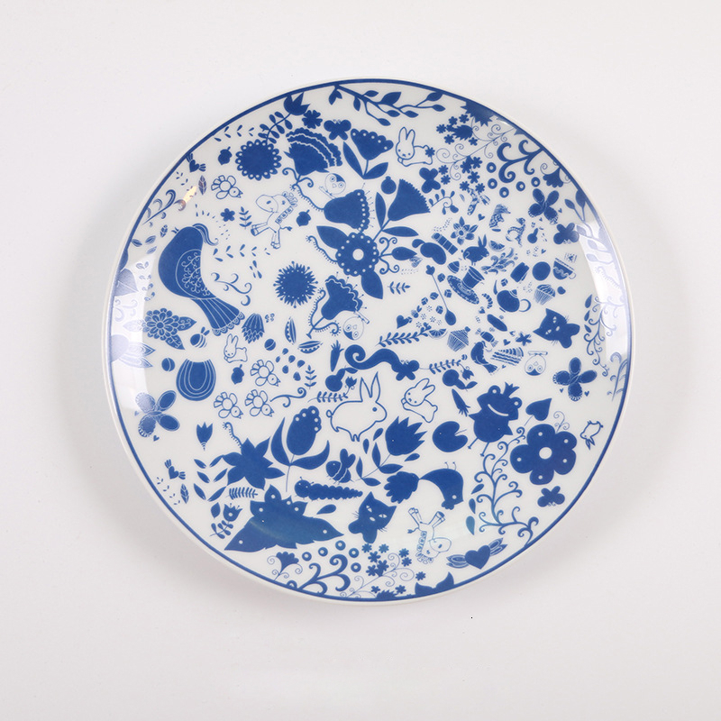 20cm Jingdezhen Blue And White Porcelain Disc Household Dish Flower Pattern Ceramica Plate The Dishes Dish Tableware Suit