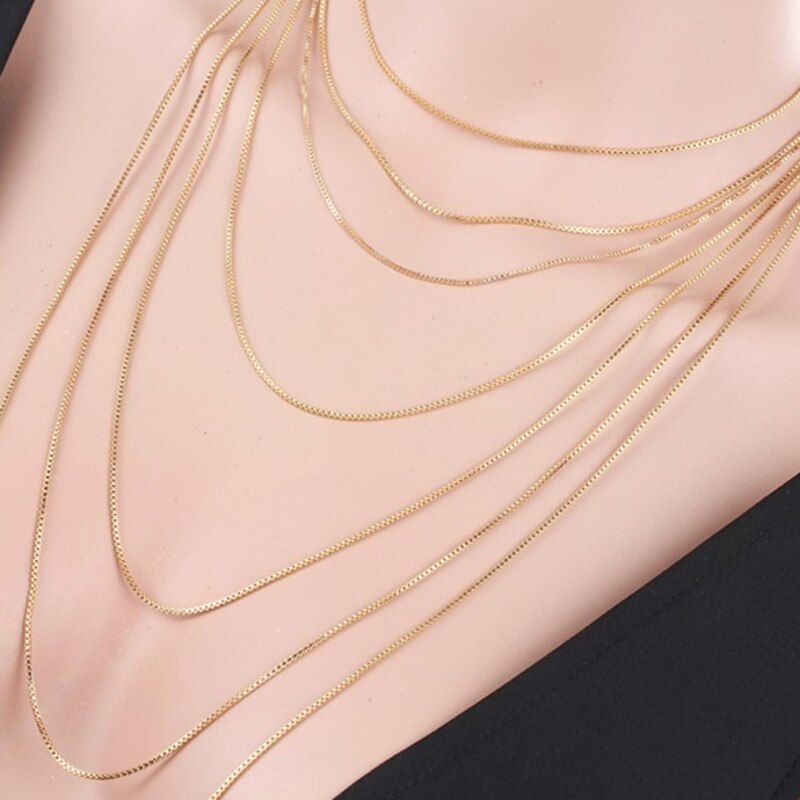 35cm-70cm Width 1mm Slim Yellow Gold Color Box Chain Necklace Chains Jewelry Necklaces Women Men Kids Children Boy Girls