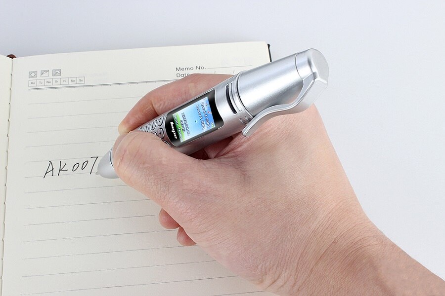 Mini téléphone portable mafam  ak007 pen, écran de 0.96 pouces, gsm, double sim, appareil photo, lampe de poche, composeur bluetooth, téléphones portables avec enregistrement: Ajouter 16g tf / Argent